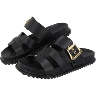 Papete H Rasteira Sandalia Confort Fivela Ver\u00e3o Agnes Veronez Preto