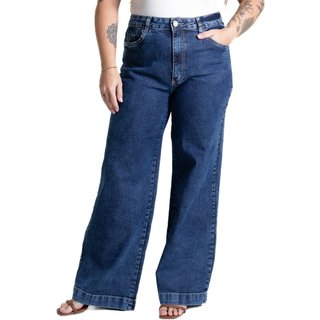 Calça Jeans Sawary Plus Size Wide Leg - 282102 - Azul - Sawary