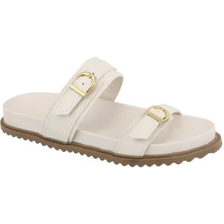 Sandalia Papete Rasteira Flat Feminina Off White Fivelas Tellini Store