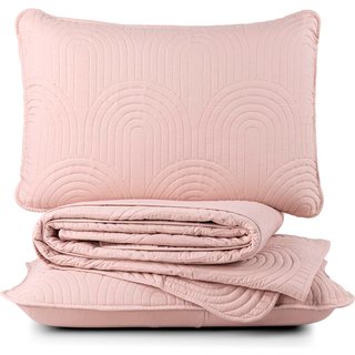 Kit Cobre Leito Colcha Casa Scarpa Arcos King Dupla Face Matelado 200 Fios 3 Peças Rosa