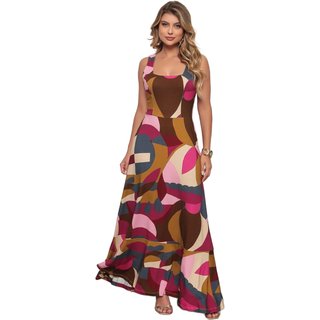 Vestido Fluido Longo Dellamarca Casual Estampada Pink