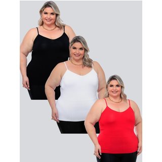 Kit 3 Peças Regata Plus Size Feminina Básica Viscolycra Alcinha Fina Leve estilo Casual GARAIS MODA moda Verão Preto Branco Vermelho