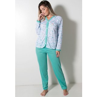 Pijama Longo com Botão Diluxo Amamentação Verde