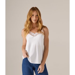 Regata Makenji Cetim Com Detalhe Renda Decote Feminina Branca