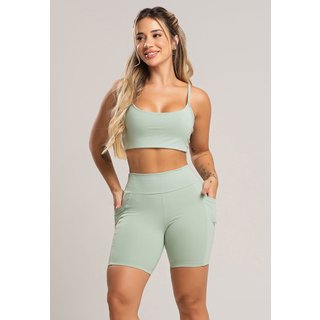 Short Fitness MVB Modas Bolsos Cintura Alta Feminina Poliamida Pistache