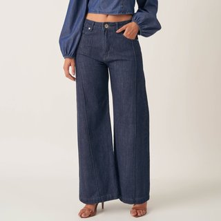 Calça Jeans Wide Cintura Alta Nervura