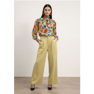 Blusa Iódice Solta Gola Alta Manga Longa Padrão Estampado