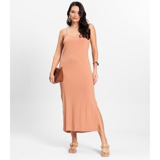 Vestido Midi em Ribana Canelada Rovitex Marrom