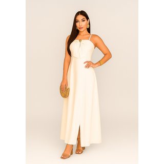 Vestido Longo D Bell Outlet Fashion Alcinha Laço com Fenda Branco