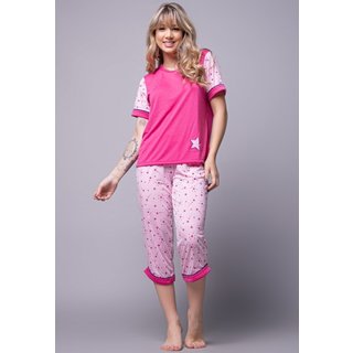 Pijama Bella Fiore Modas Manga Curta Pescador Rosa