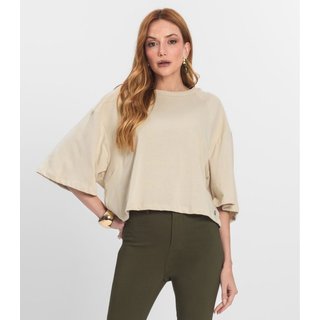 T- Shirt Feminina em Malhão e Ribana Endless Bege