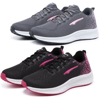 Kit 2 Pares Tênis Feminino Macio Confortável Ortopédico Para Acedemia Treino Corrida Preto e Grafite