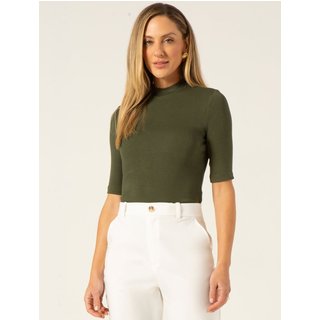 Blusa Canelada Gola Alta Verde Militar Bertha