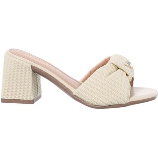 Sandália Tamanco Feminino Stessy Casual Salto Bloco Confortável Trançado Off White