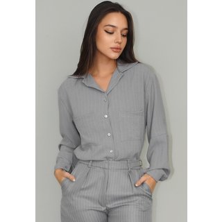 Camisa Saara Manga Longa Risca de Giz Conigli Cinza