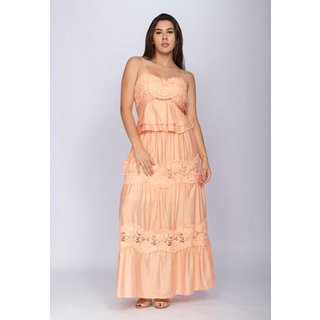 Conjunto Amazonia Vital de Saia e Croped Flora Amazônica Renda Pêssego