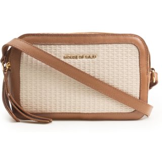 Bolsa Feminina Em Couro Tiracolo Off White Com Caramelo "Helena Valente"""