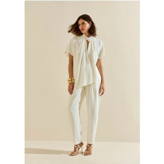 Blusa Morena Rosa Solta Gola Alta Manga Curta Alongada Off-white