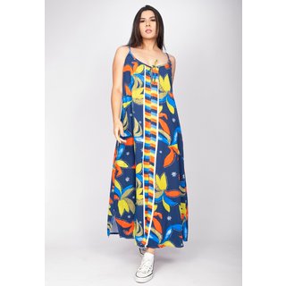 Vestido Longo Cabanafree Caçuá Viscose Alça Fina Estampa Maré Vibrante
