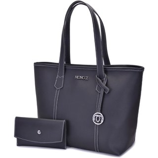 Bolsa de Ombro Grande Moncci Fechamento de zíper Preta com Costura Branca