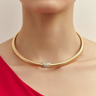 Infantil - Choker em Aço com Pingente X Cravejado Banhado a Ouro 18K Semijoia Ania Store