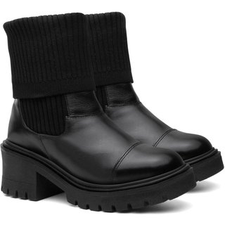 Bota Feminina Chelsea Couro Tratorada Meia Dobrável Conforto Branco 34