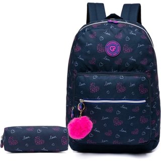 Kit Mochila Escolar Feminina Ferrazzi Com Estojo Resistente Moderna