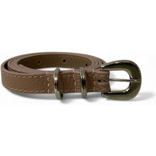 Cinto Feminino em Couro Fivela Prata Redonda 001 Nude