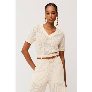 Blusa Texturizada Com Decote V Natural Charry