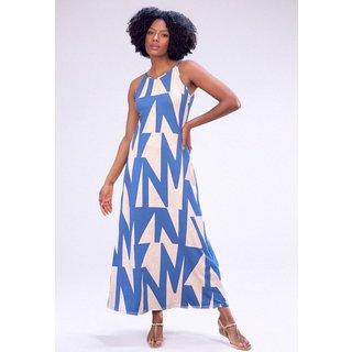 Vestido Longo Amazonia Vital Malha Trapézio Estampa Geométrico Blue