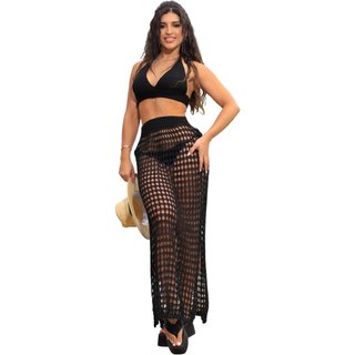 Conjunto Saída de Praia Saia Longa e Top Tricot Verão Ano Novo Trancoso Preto