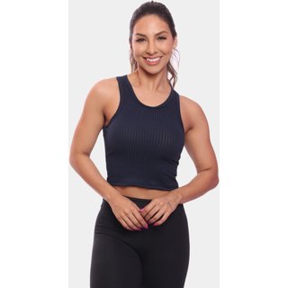 Top Cropped Regata Canelado Feminino Lisa Blusa Blusinha Básica Azul Marinho