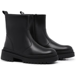 Bota Feminina Cano Curto Tratorada Zíper Lisa Estilo Moderna Off White 33 Preto