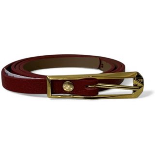 Cinto Fino Feminino em Couro Fivela Comprida Vermelho 017