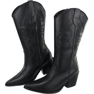 Bota Texana Country Em Couro Feminina Bico Fino Maria Paula Preto