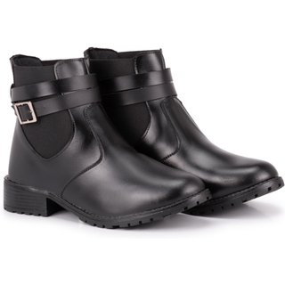 Bota Feminina Cano Curto Botinha Mr Try Shoes Salto Quadrado Coturno Bico Redondo Fivela Preto