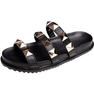 Sandalia Papete Rasteira Flat Feminina Preta Piramide Tellini Store