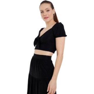 Blusa Cropped Ciganinha Autentique Feminina Preto