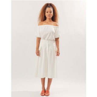 Saia Midi Lemmut com Pregas Laterais Soltas Branco