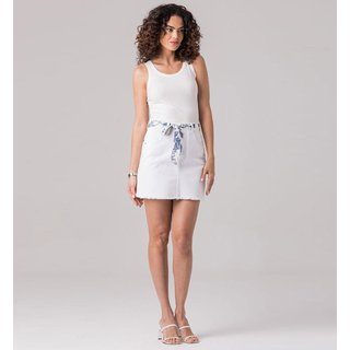 Mini Saia Sarja Feminina Disparate com Cinto de Lenço Branco