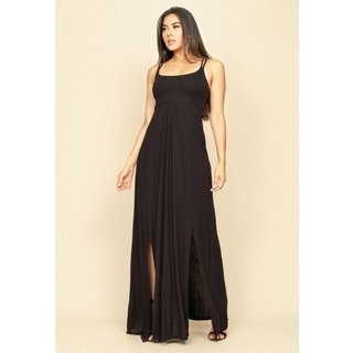 Vestido Longo Jambo Malha Aberturas Preto