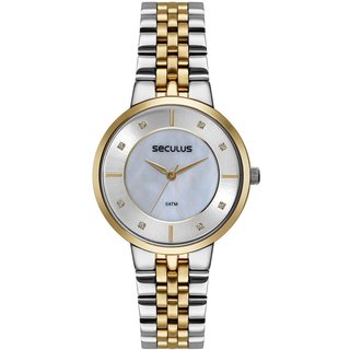 Relógio Feminino Madrepérola Cristais Bicolor Seculus