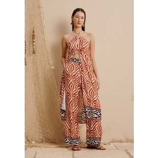 Calça Pantalona Elástico Costas Estampada Aruma