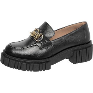 Sapato Feminino Mocassim Conforto Em Couro Preto Sola Plataforma Preta