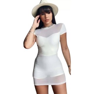 Macaquinho Summer Body Manga Tule Transparência Branco
