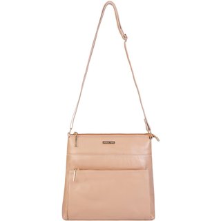 Bolsa transversal de couro liso Giselle - Bege