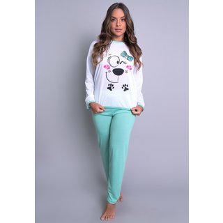 Pijama MVB Modas Longo Adulto Manga Comprida Inverno Verde