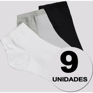 Kit Meia Selene Cano Curto Feminino 9 Pares Branca Cinza e Preta