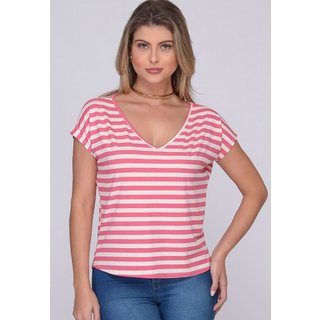 Blusa M/C Decote V B’Bonnie Ioná Listra Rosa