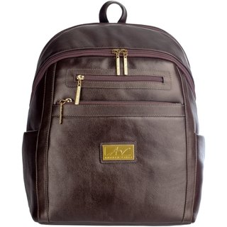Mochila grande de couro liso Marcela - Café